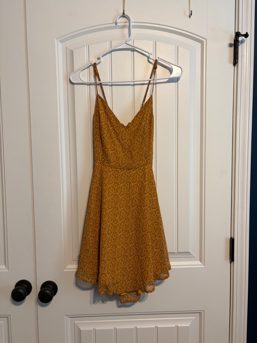 Mustard Floral Spaghetti-Strap Sundress